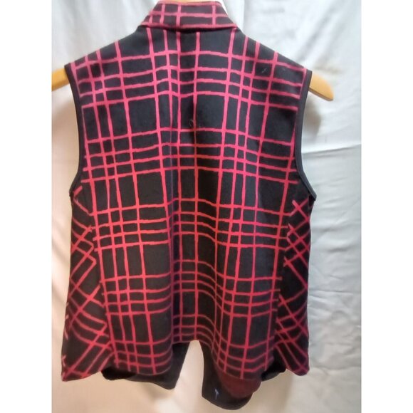 Cafe Au Lait Womens Button Front Black/Red Plaid Vest Medium Zip Pockets Stretch - Picture 3 of 9